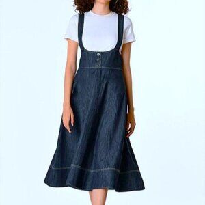 Eshakti Denim Jumper Dress Under-bust Adjustable straps Full Skirt Midi 6